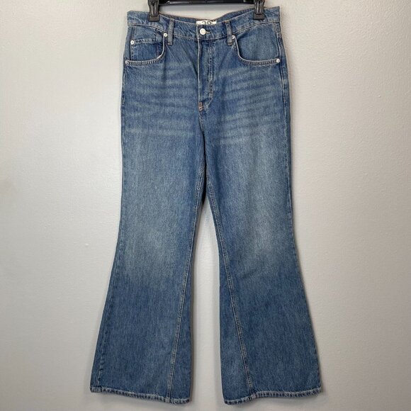 Free People New Dawn Flare Jeans Womens 28 Blue Denim High Rise Button Fly - Picture 1 of 14